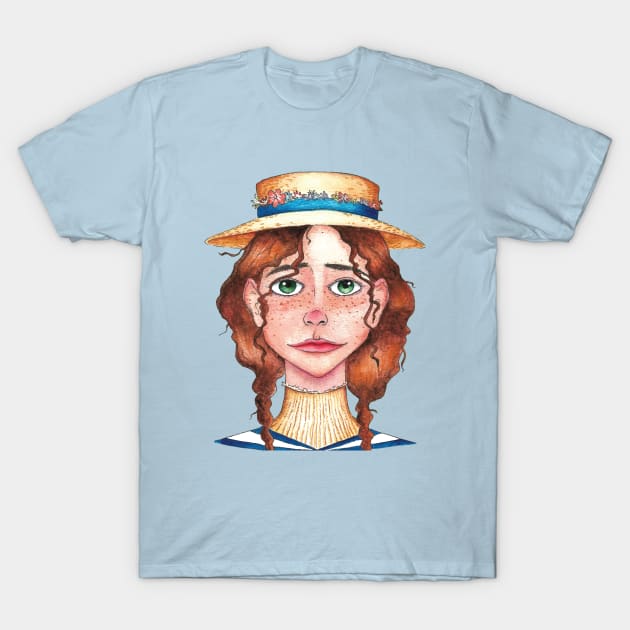 Little girl face with straw hat T-Shirt by Mako Design 